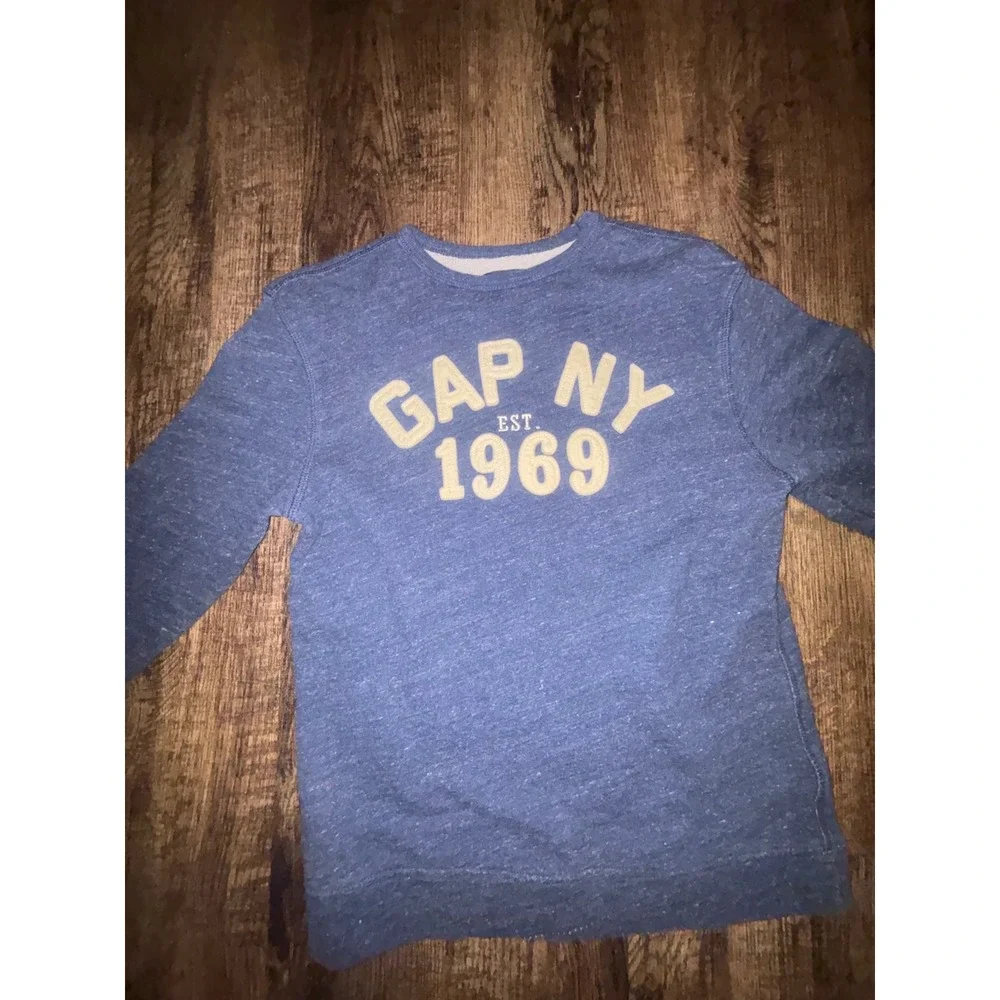 Gap Kids Boys XXL 14-16 Blue Heather GAP NY 1969 Graphic Crewneck Sweatshirt